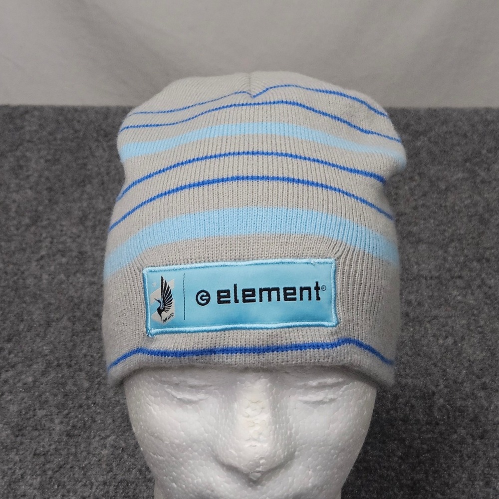 Element Beanie Hat Mens OSFM Grey Blue Striped Knit Patch Logo Skate Streetwear